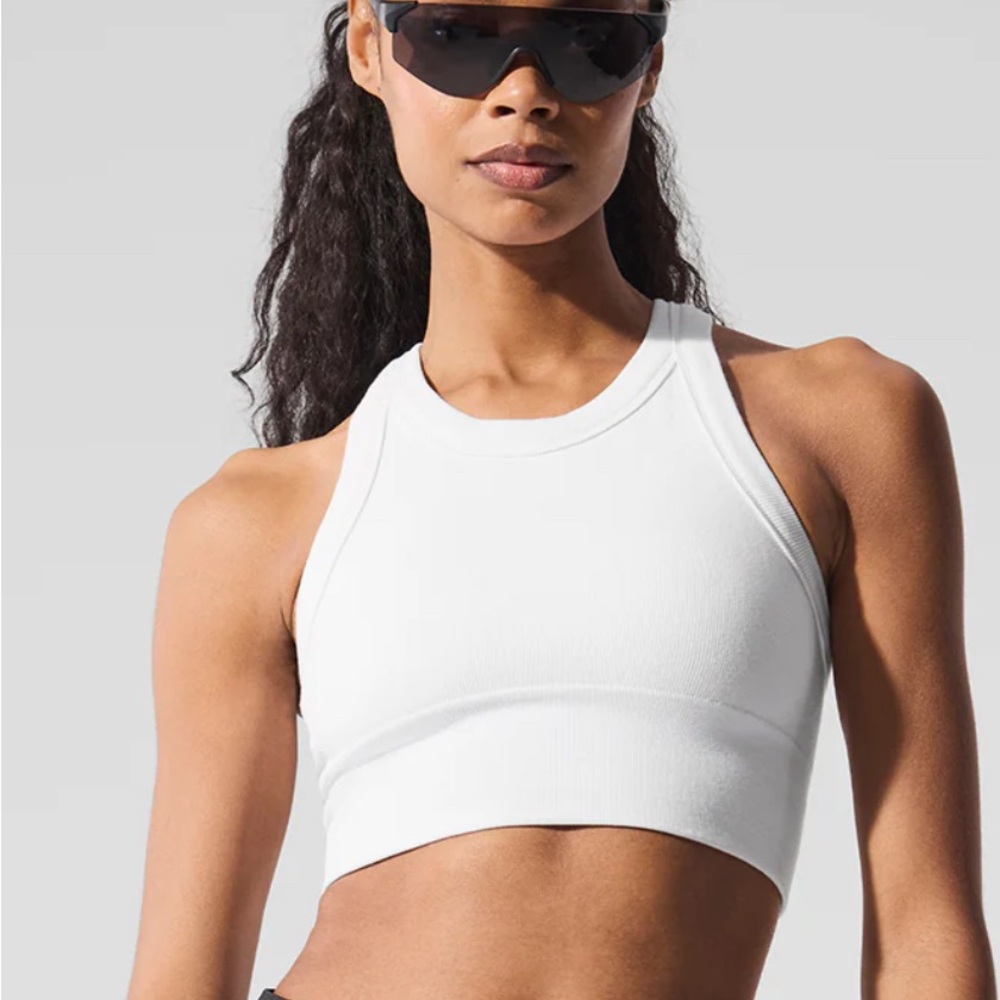 ALO Yoga White Ribbed Sports Bra
